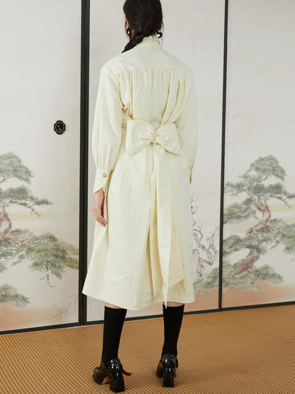 QUORRA S CHORD Cream White Special Texture Padded Shoulders Bow Women&