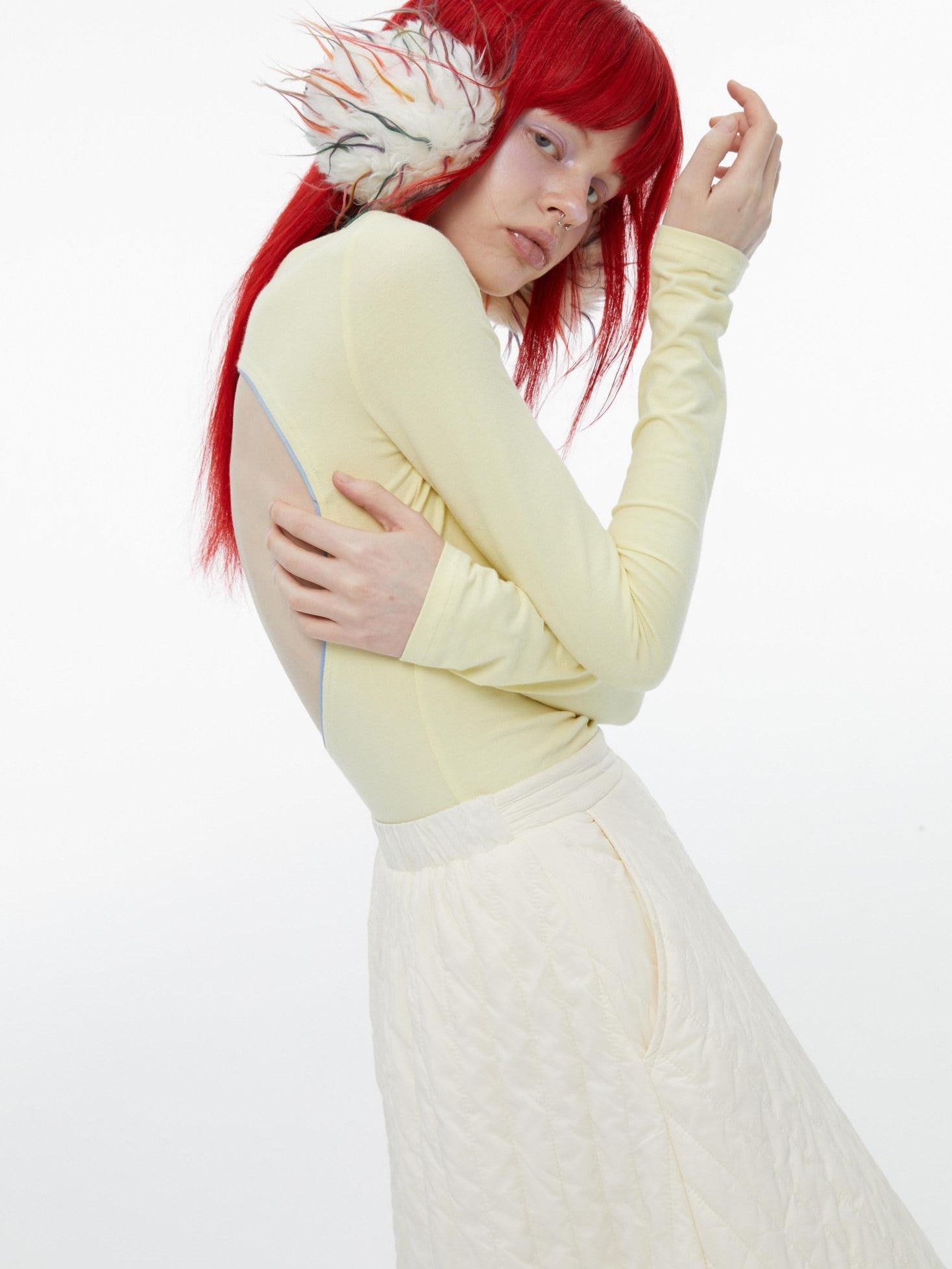 QUORRA S CHORD Cream Yellow Colorblock Bardot Backless Women&