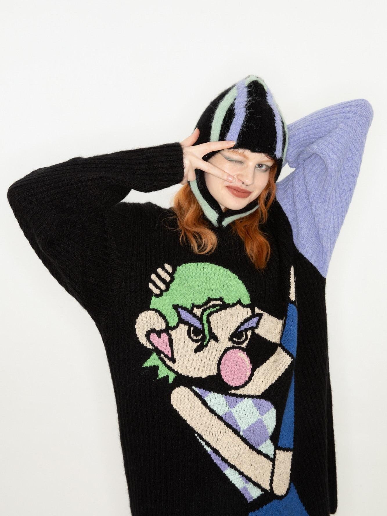 QUORRA S CHORD Cute Q Character Contrast Ribbed Women&