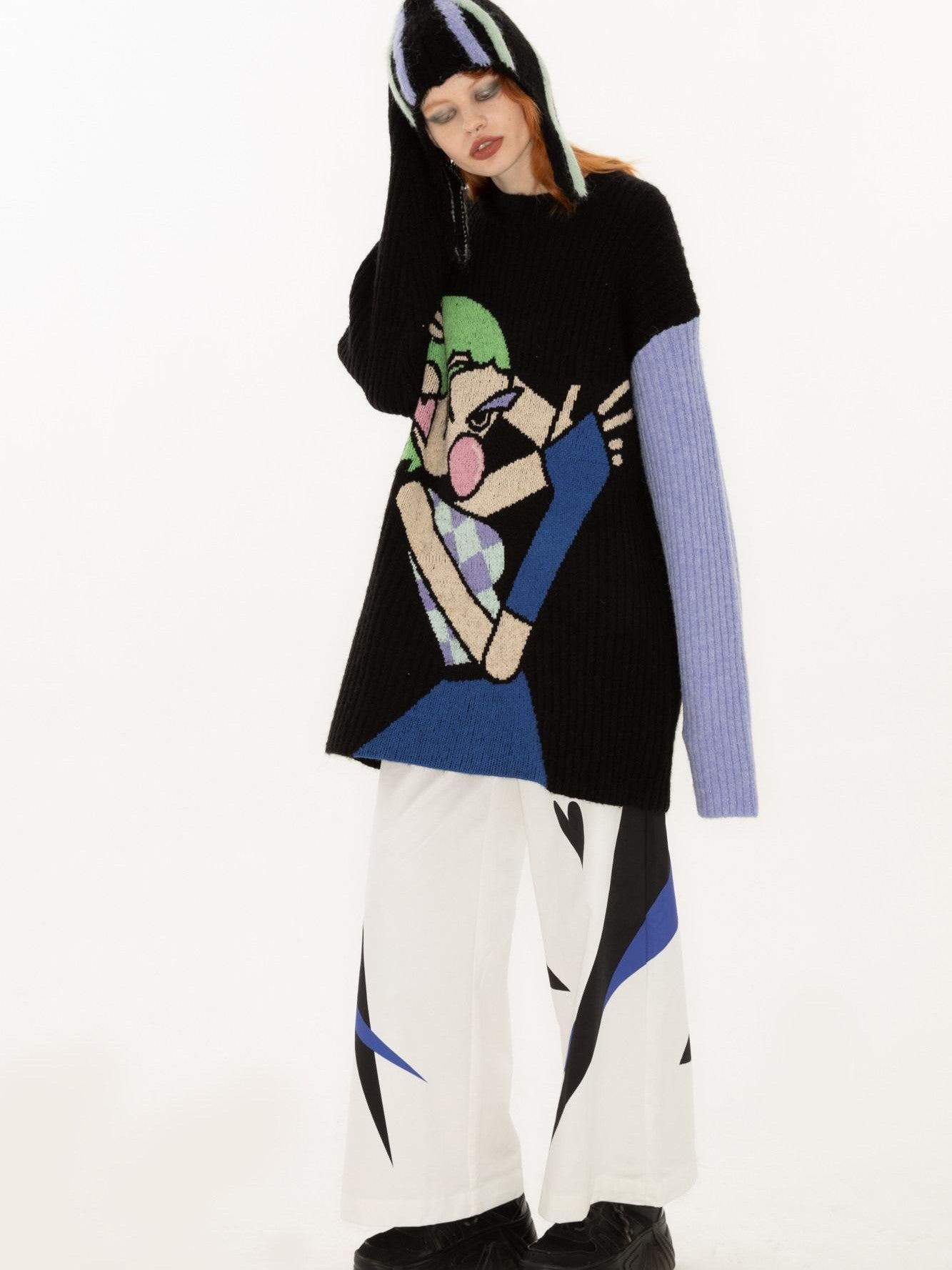 QUORRA S CHORD Cute Q Character Contrast Ribbed Women&