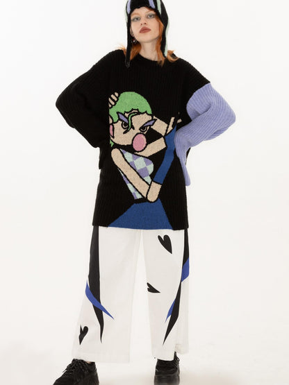 QUORRA S CHORD Cute Q Character Contrast Ribbed Women&