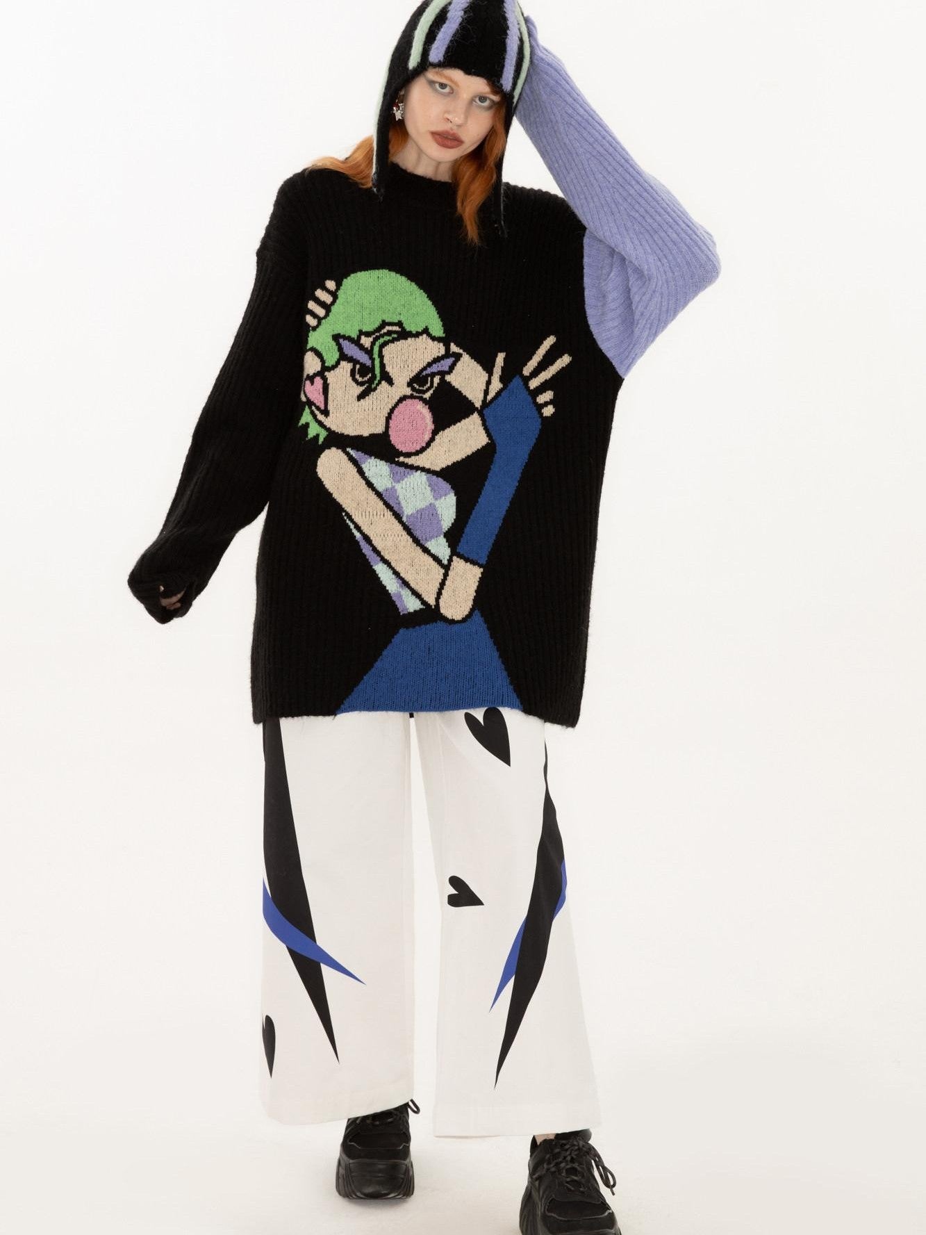QUORRA S CHORD Cute Q Character Contrast Ribbed Women&