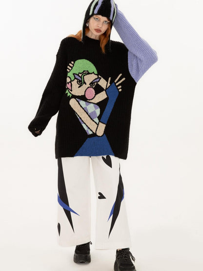 QUORRA S CHORD Cute Q Character Contrast Ribbed Women&