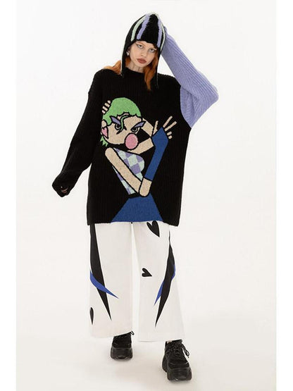QUORRA S CHORD Cute Q Character Contrast Ribbed Women&
