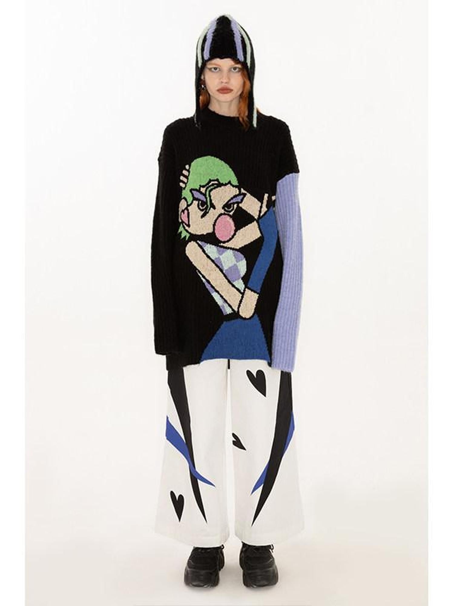QUORRA S CHORD Cute Q Character Contrast Ribbed Women&