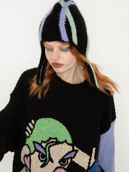 QUORRA S CHORD Cute Q Character Contrast Ribbed Women&
