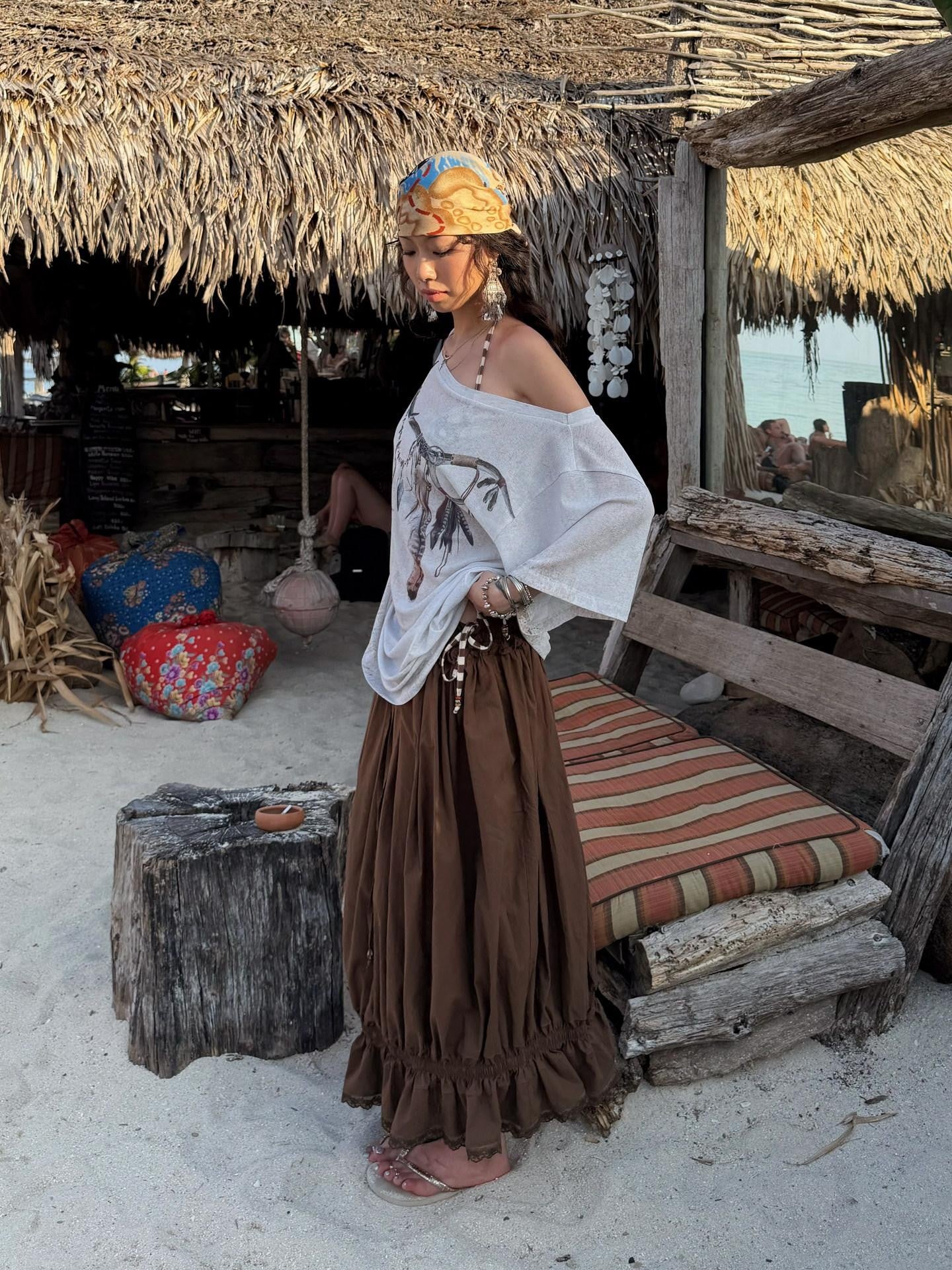 QUORRA S CHORD Distressed Vintage Feather Print Loose Drapey Women&