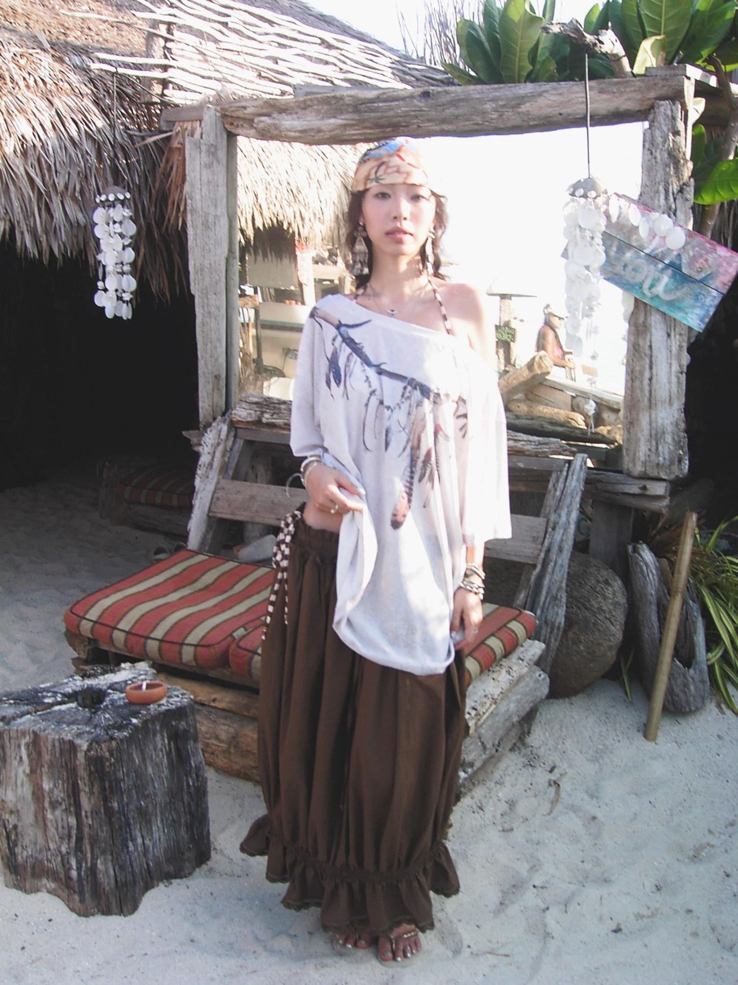 QUORRA S CHORD Distressed Vintage Feather Print Loose Drapey Women&