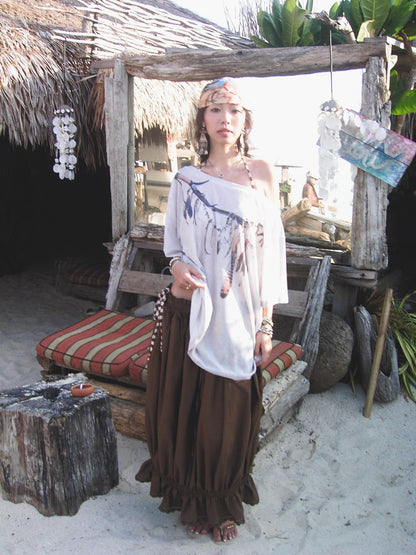 QUORRA S CHORD Distressed Vintage Feather Print Loose Drapey Women&