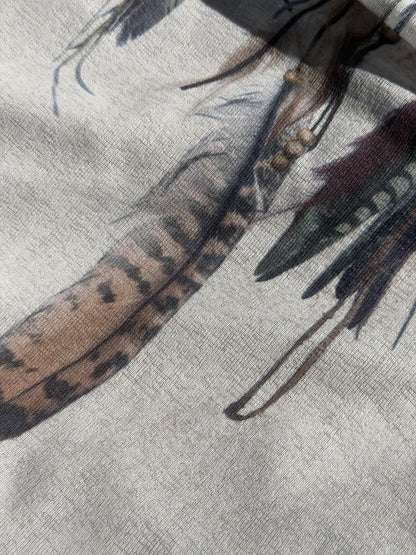 QUORRA S CHORD Distressed Vintage Feather Print Loose Drapey Women&