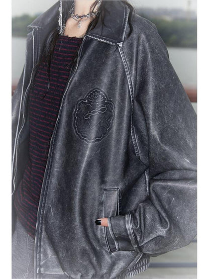 QUORRA S CHORD Dragon Embossed Silver Print Washed Distressed Women&