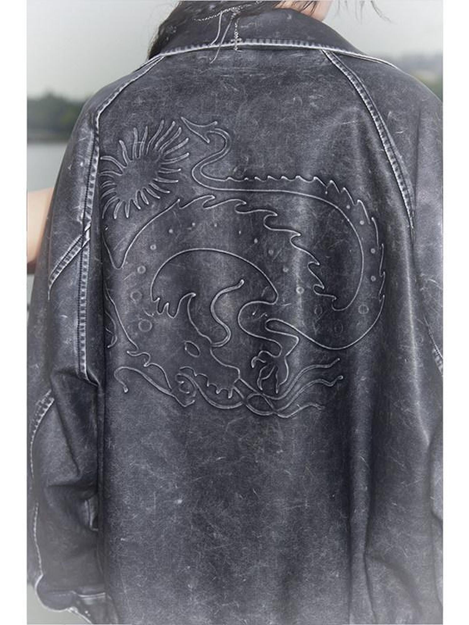 QUORRA S CHORD Dragon Embossed Silver Print Washed Distressed Women&