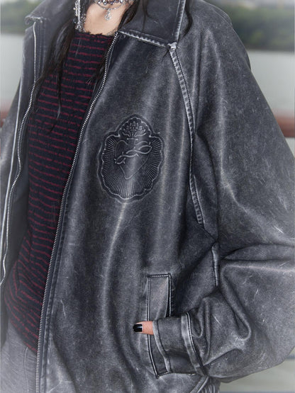 QUORRA S CHORD Dragon Embossed Silver Print Washed Distressed Women&