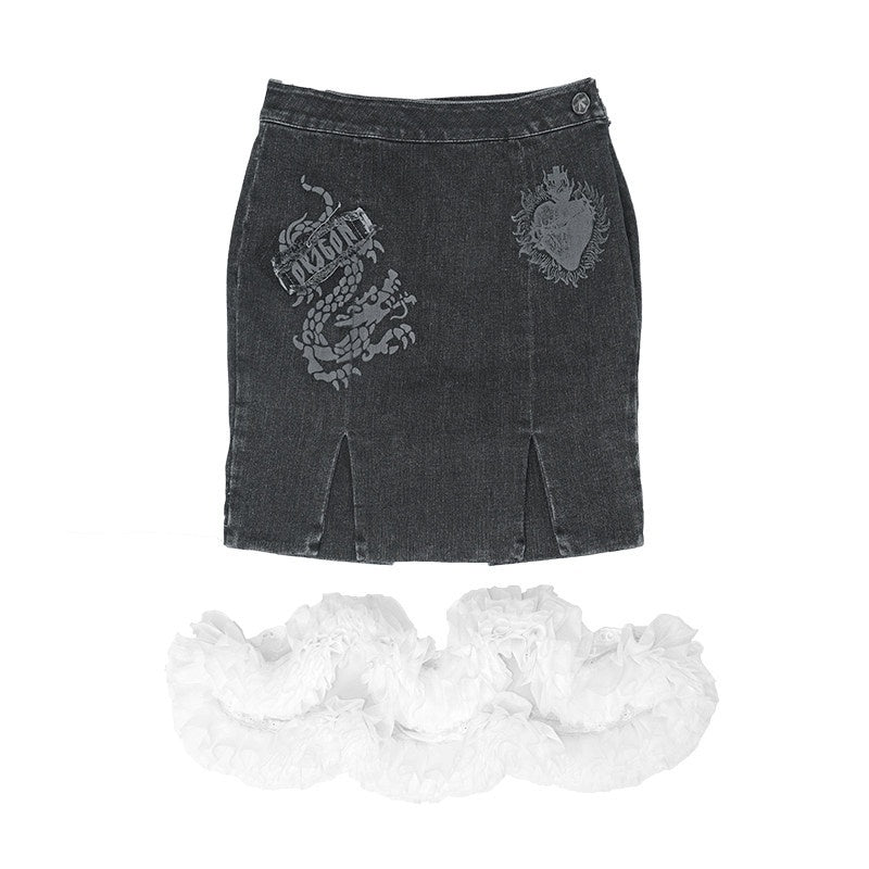QUORRA_S_CHORD_Dragon_Print_Detachable_Lace_Frayed_Washed_Stretch_Women&