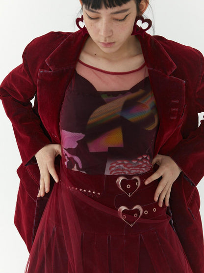 QUORRA S CHORD Flocked Red Velvet Heart Buckle Asymmetric Rock Women&