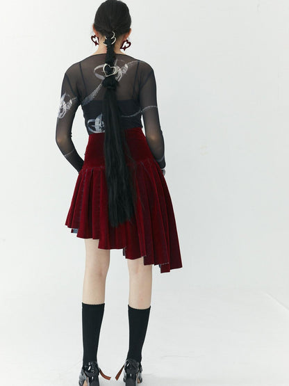 QUORRA S CHORD Flocked Red Velvet Heart Buckle Asymmetric Rock Women&