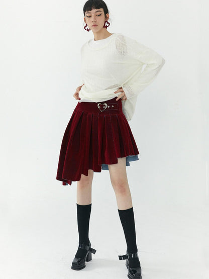 QUORRA S CHORD Flocked Red Velvet Heart Buckle Asymmetric Rock Women&