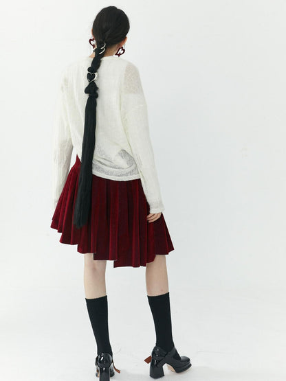 QUORRA S CHORD Flocked Red Velvet Heart Buckle Asymmetric Rock Women&