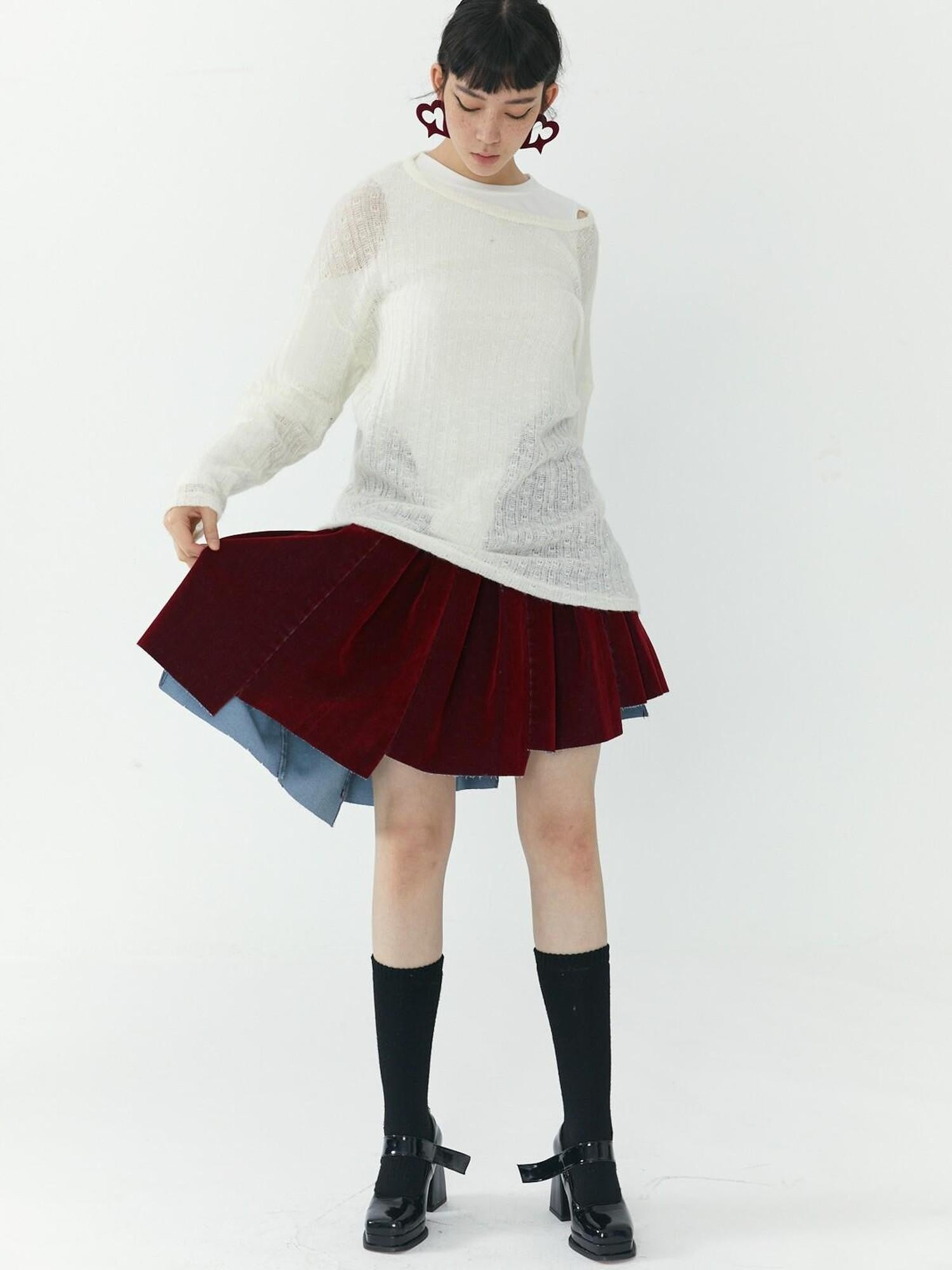 QUORRA S CHORD Flocked Red Velvet Heart Buckle Asymmetric Rock Women&