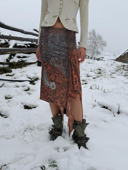 QUORRA S CHORD Flowing Asymmetrical Kazakh Print Slimming Women&