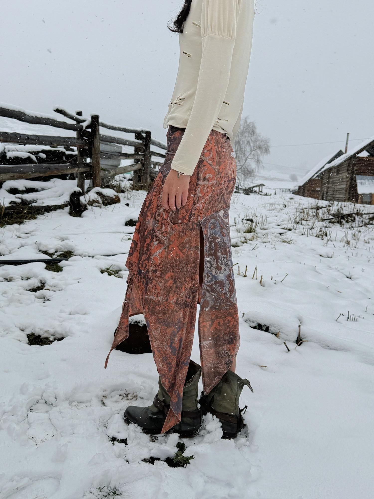QUORRA S CHORD Flowing Asymmetrical Kazakh Print Slimming Women&