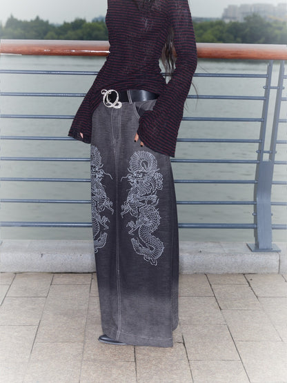 QUORRA_S_CHORD_Gradient_Wash_Flying_Dragon_Print_Slit_Low_Rise_A_Line_Women&