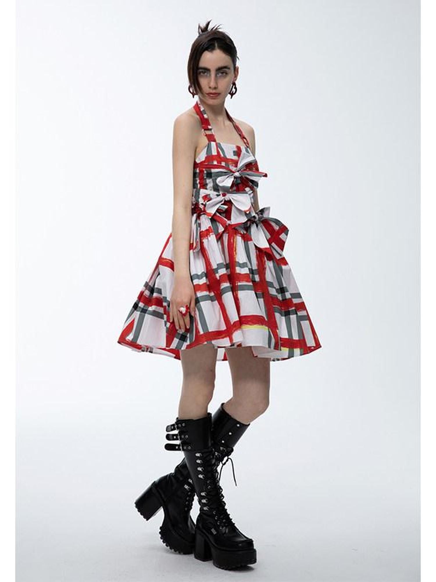 QUORRA S CHORD Graffiti Plaid Bow Punk Puffy Women&