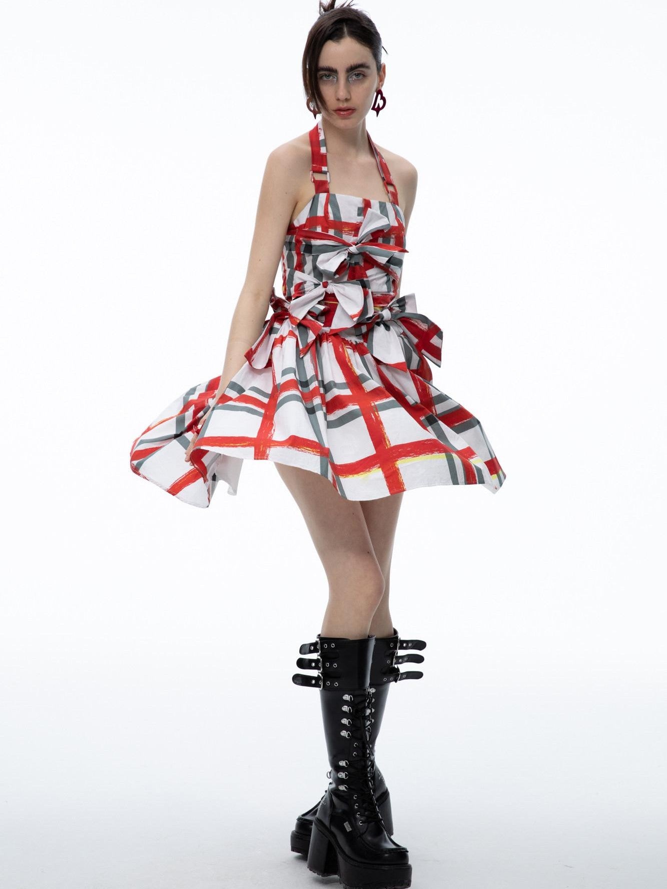 QUORRA S CHORD Graffiti Plaid Bow Punk Puffy Women&