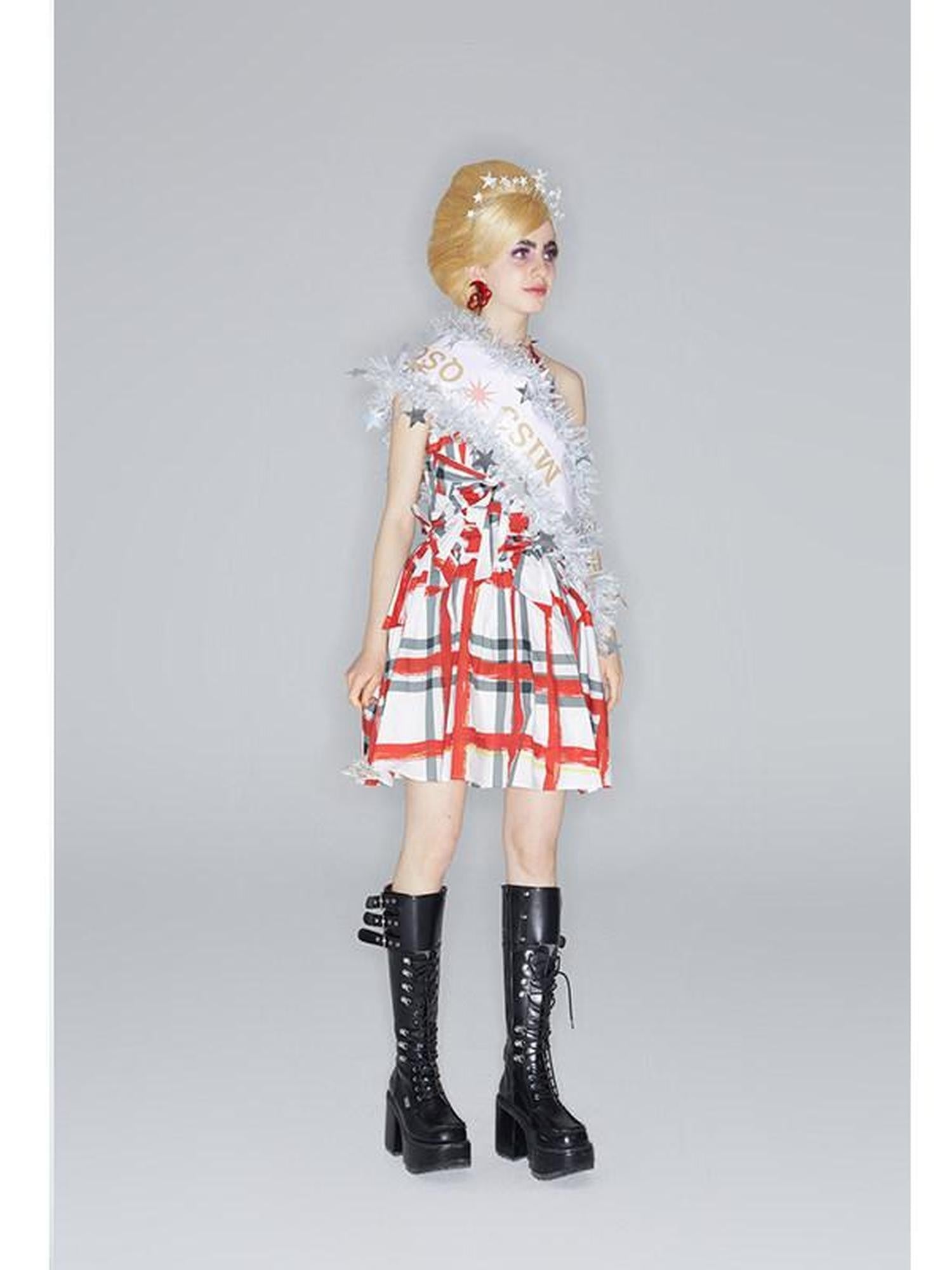 QUORRA S CHORD Graffiti Plaid Bow Punk Puffy Women&