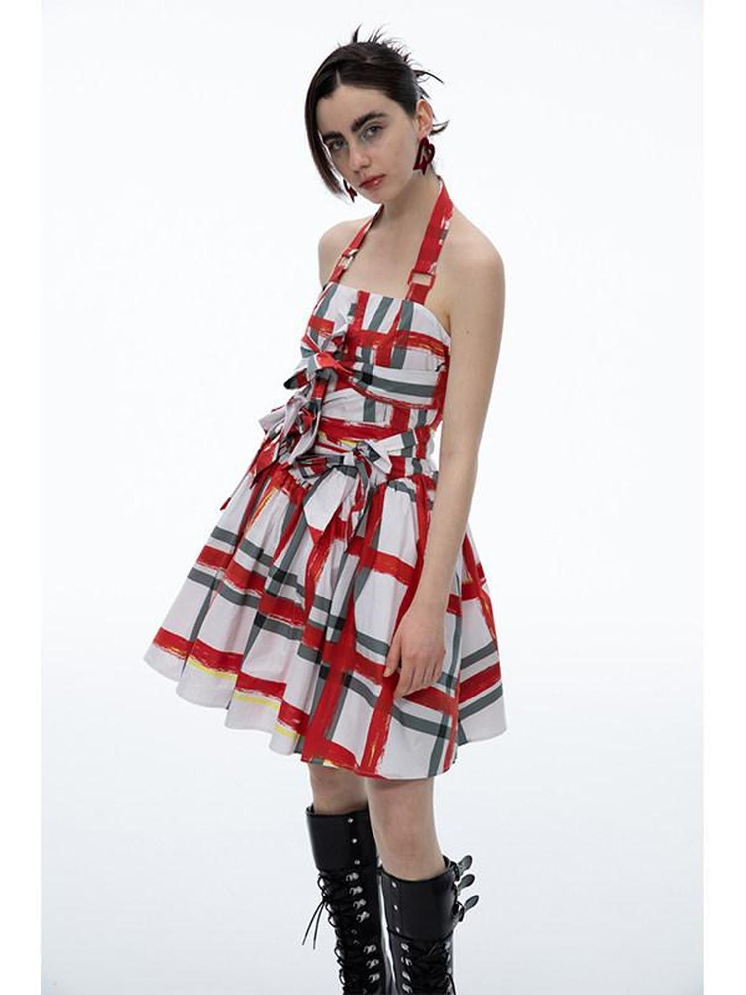 QUORRA S CHORD Graffiti Plaid Bow Punk Puffy Women&
