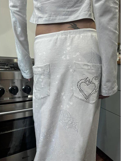 QUORRA S CHORD Gray Blue Punk Handpainted Tattoo Rose Rhinestone Distressed Women&