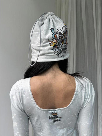 QUORRA S CHORD Gray Blue Punk Rose Tattoo Handpainted Rhinestone Women&