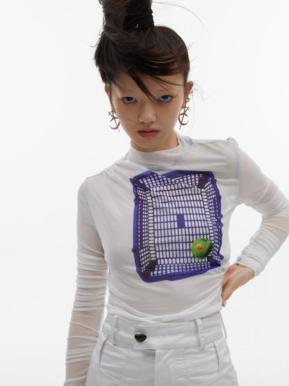 QUORRA S CHORD Green Apple Basket Print High Neck Women&