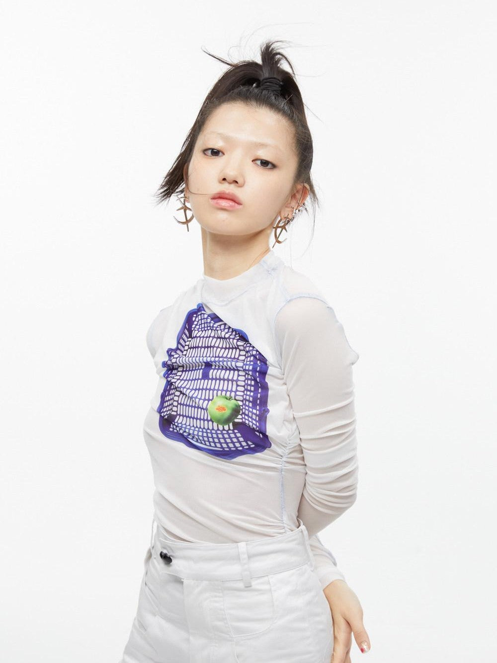QUORRA S CHORD Green Apple Basket Print High Neck Women&