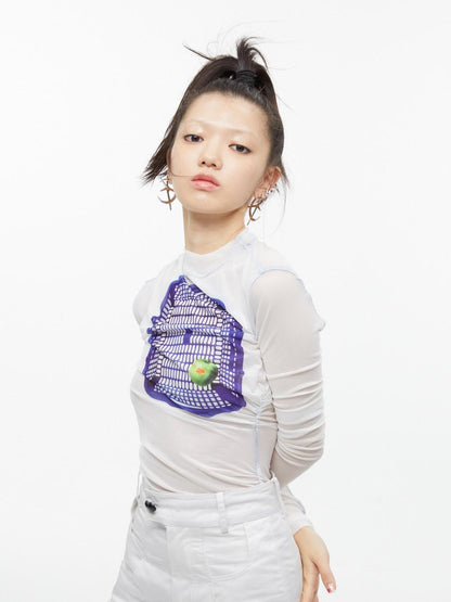 QUORRA S CHORD Green Apple Basket Print High Neck Women&