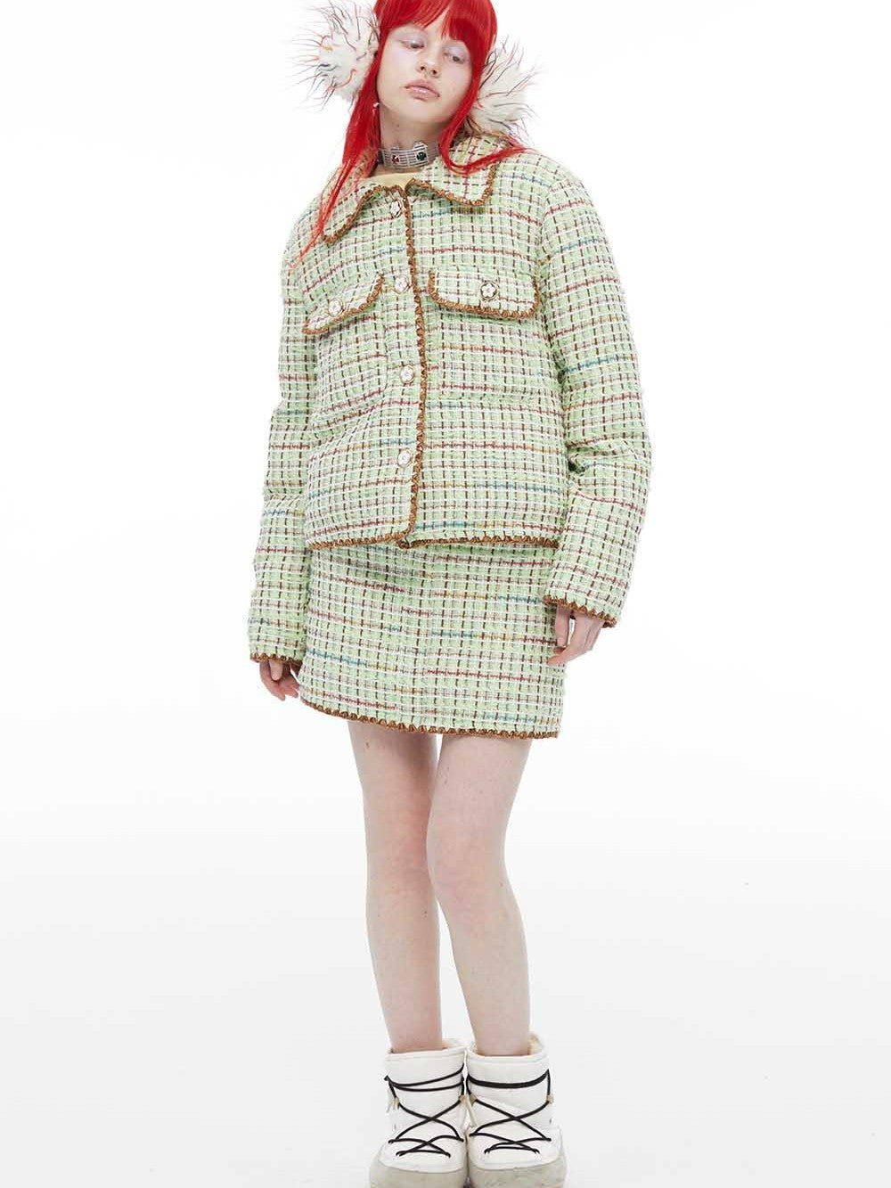 QUORRA S CHORD Green Boucle Knit Floral Button Quilted Padded Women&