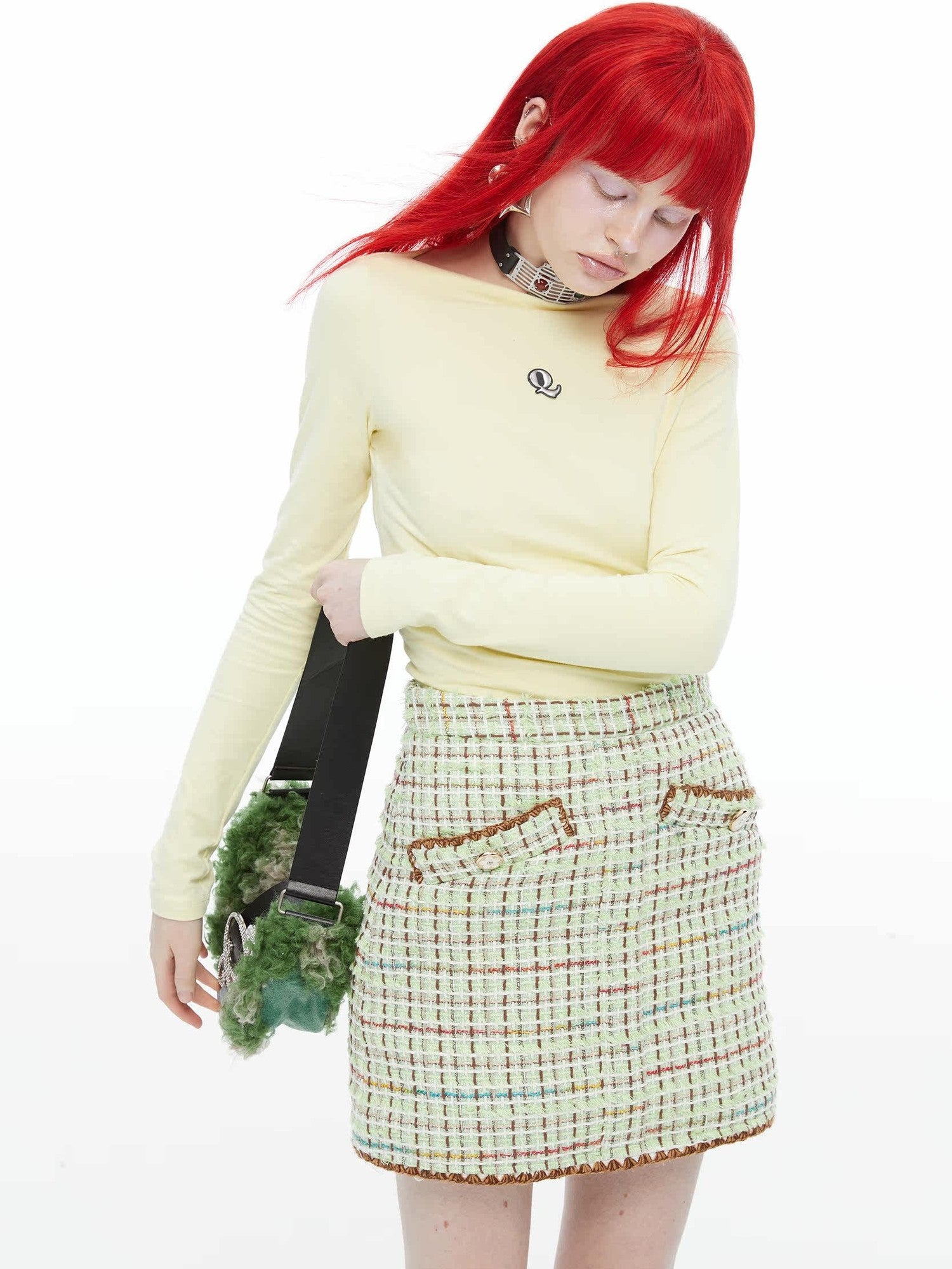 QUORRA S CHORD Green Boucle Knit Floral Button Quilted Padded Women&