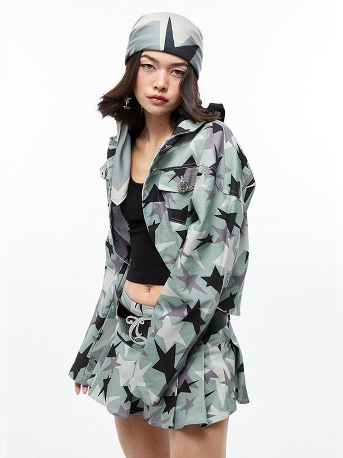 QUORRA S CHORD Green Camouflage Star Print High Waist Women&
