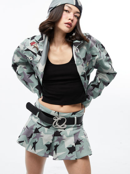 QUORRA S CHORD Green Camouflage Star Print High Waist Women&