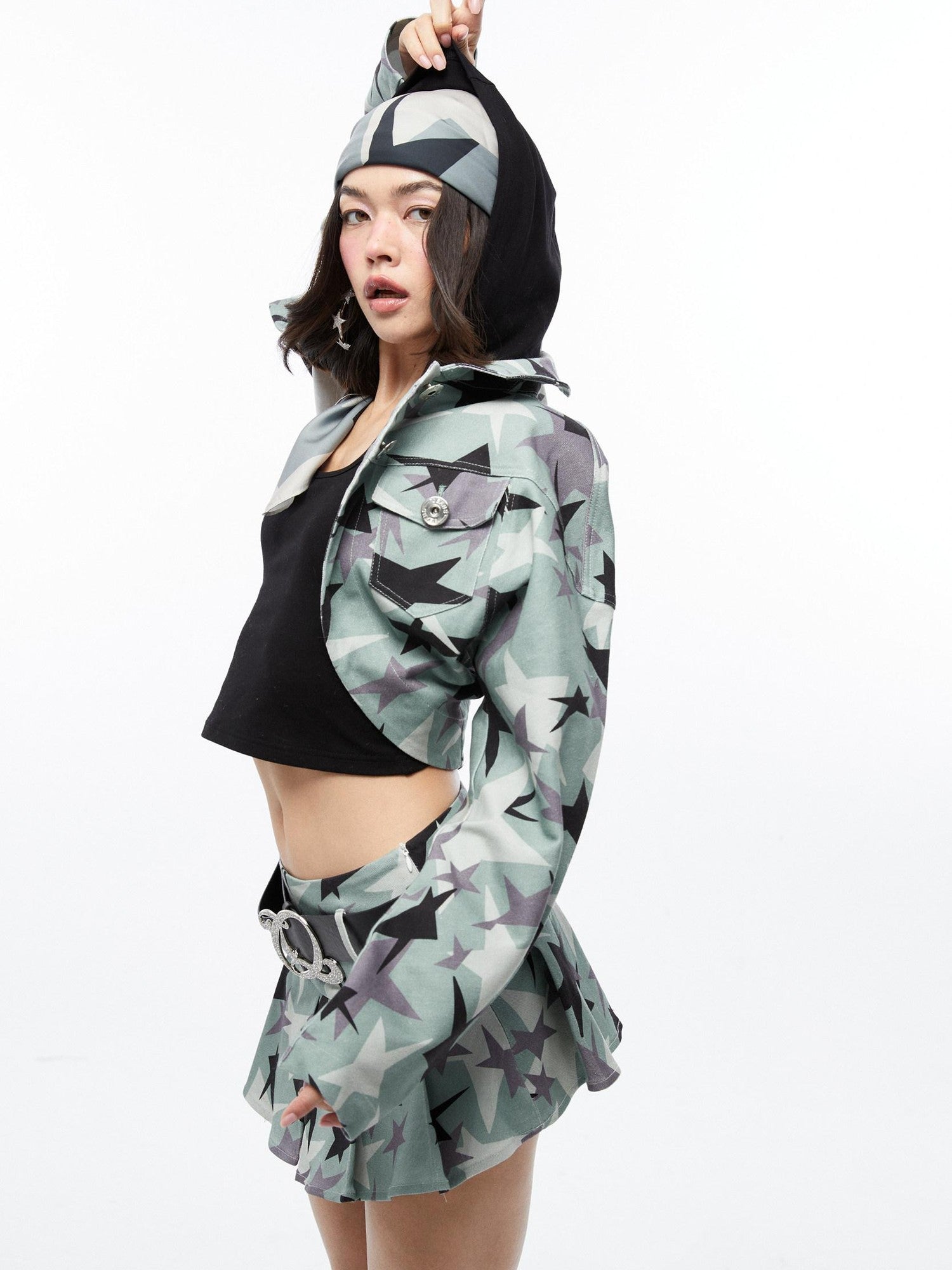 QUORRA S CHORD Green Camouflage Star Print High Waist Women&