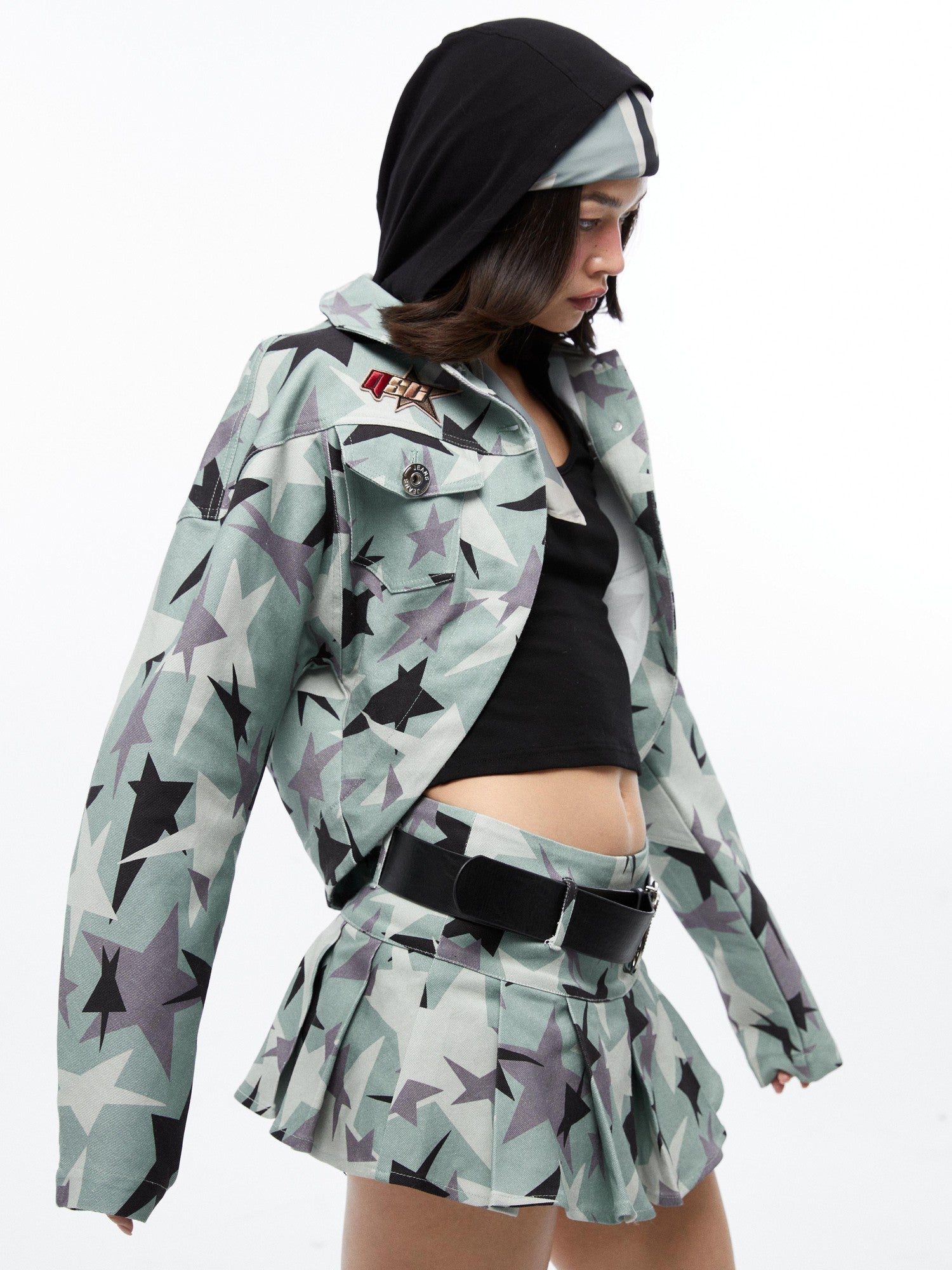 QUORRA S CHORD Green Camouflage Star Print High Waist Women&