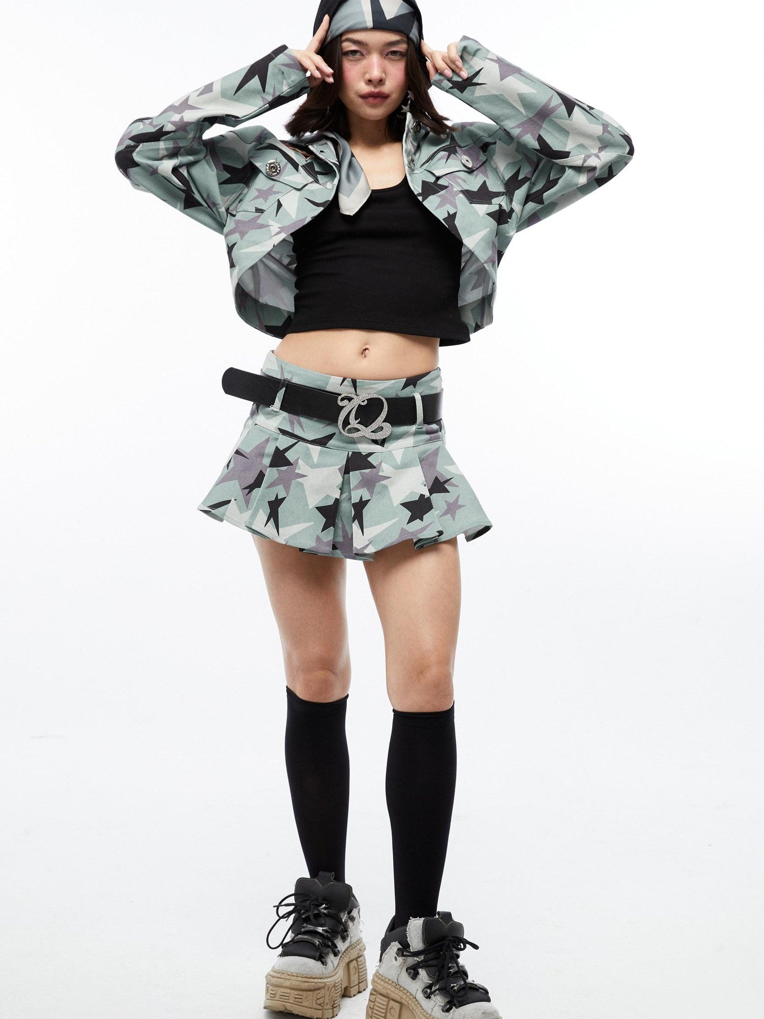 QUORRA S CHORD Green Camouflage Star Print High Waist Women&