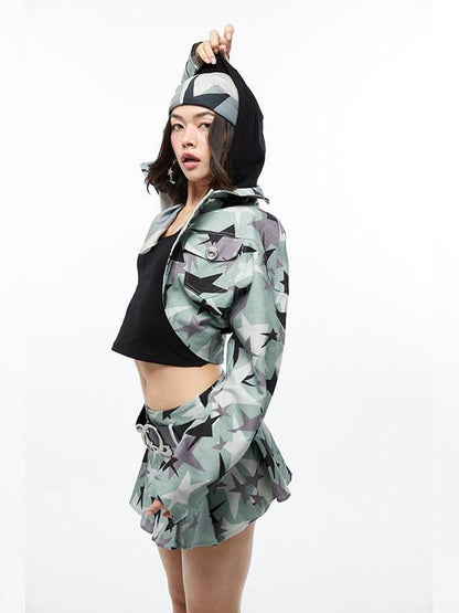 QUORRA S CHORD Green Camouflage Star Print High Waist Women&
