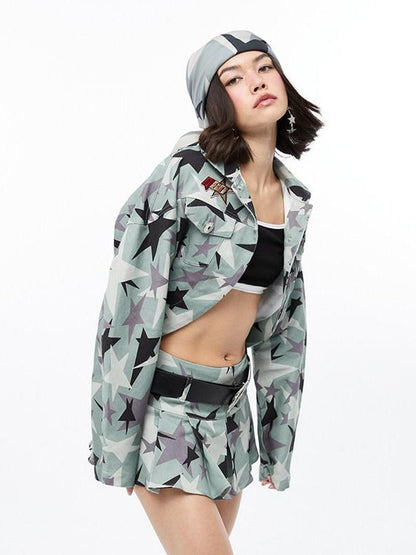 QUORRA S CHORD Green Camouflage Star Print High Waist Women&