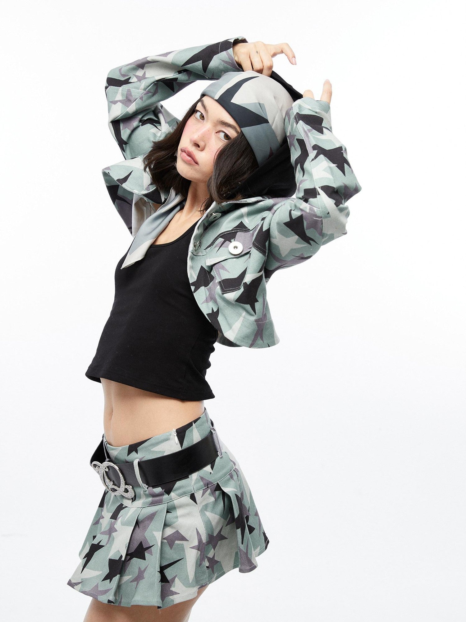 QUORRA S CHORD Green Camouflage Star Print High Waist Women&