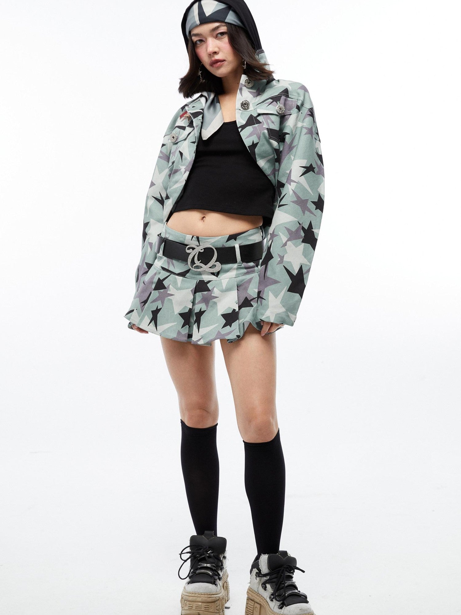 QUORRA S CHORD Green Camouflage Star Print Low Waist Women&
