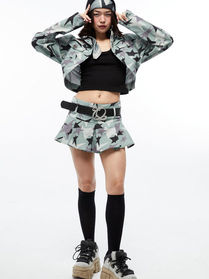 QUORRA S CHORD Green Camouflage Star Print Low Waist Women&