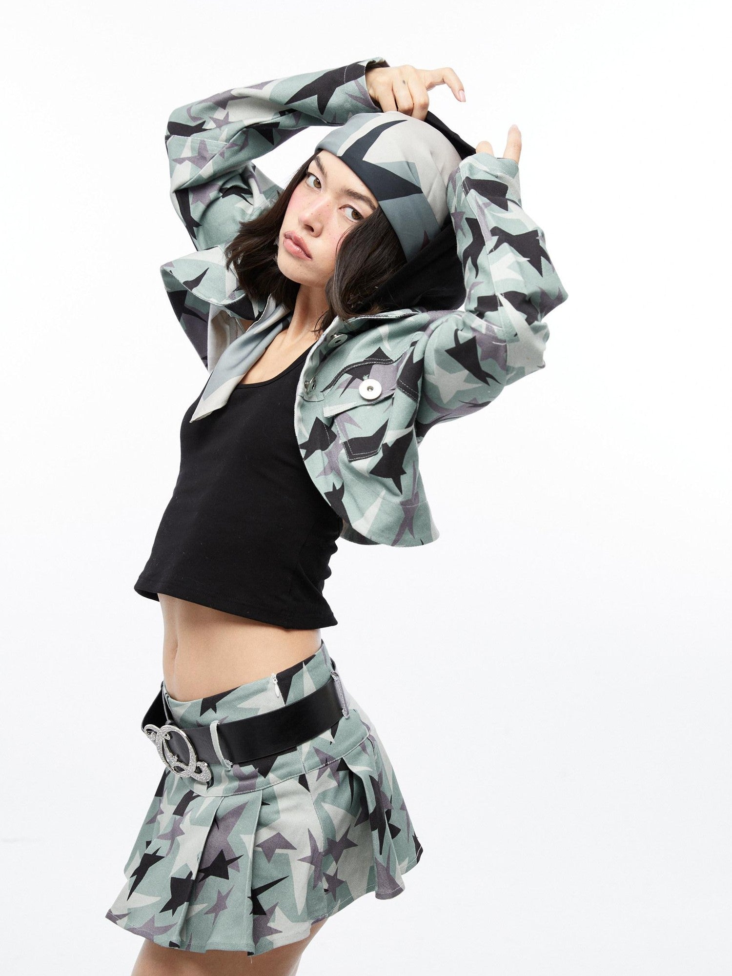 QUORRA S CHORD Green Camouflage Star Print Low Waist Women&