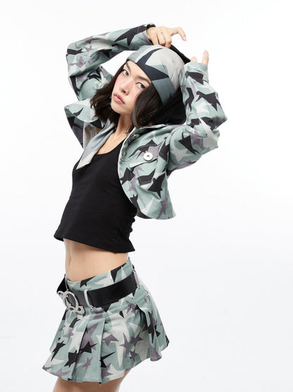 QUORRA S CHORD Green Camouflage Star Print Low Waist Women&