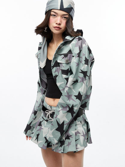QUORRA S CHORD Green Camouflage Star Print Low Waist Women&